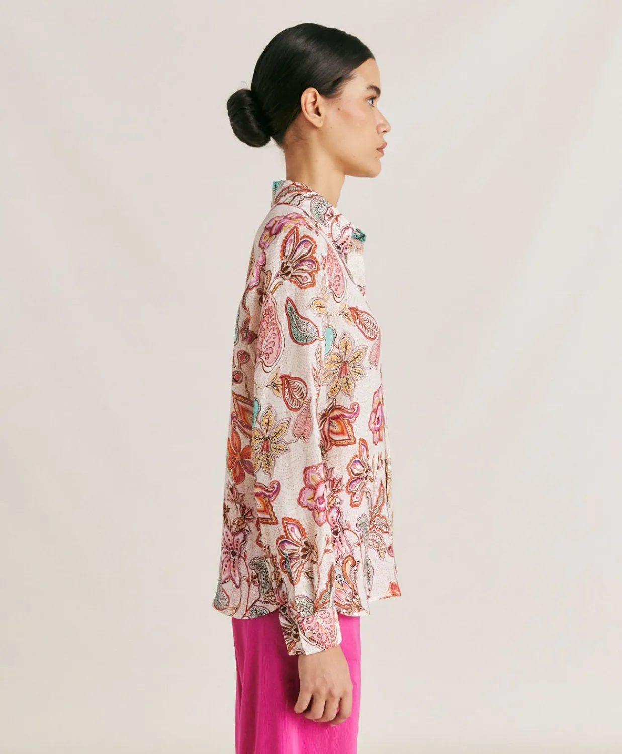 Donne Momonì Bluse E Camicie-Camicia Estreta In Viscosa Lino - Rosa Multicolor
