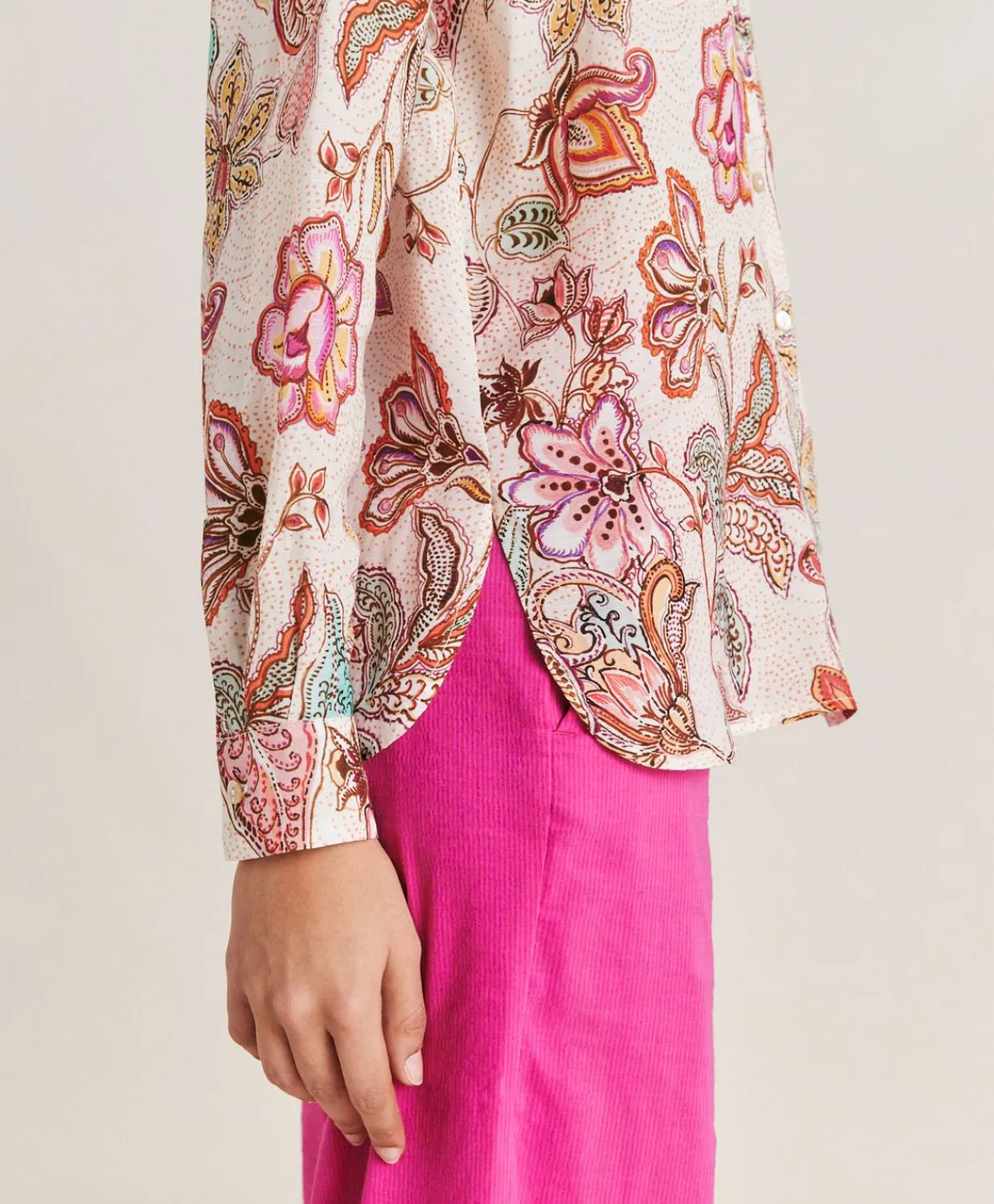 Donne Momonì Bluse E Camicie-Camicia Estreta In Viscosa Lino - Rosa Multicolor