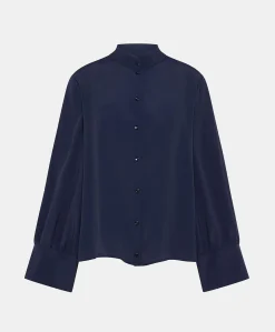 Donne Momonì Bluse E Camicie-Camicia Franklin In Acetato Seta - Blu Notte