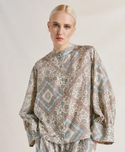 Donne Momonì Bluse E Camicie-Camicia Franklin In Haboutai Di Seta - Panna/Polveroso