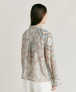 Donne Momonì Bluse E Camicie-Camicia Franklin In Haboutai Di Seta - Panna/Polveroso