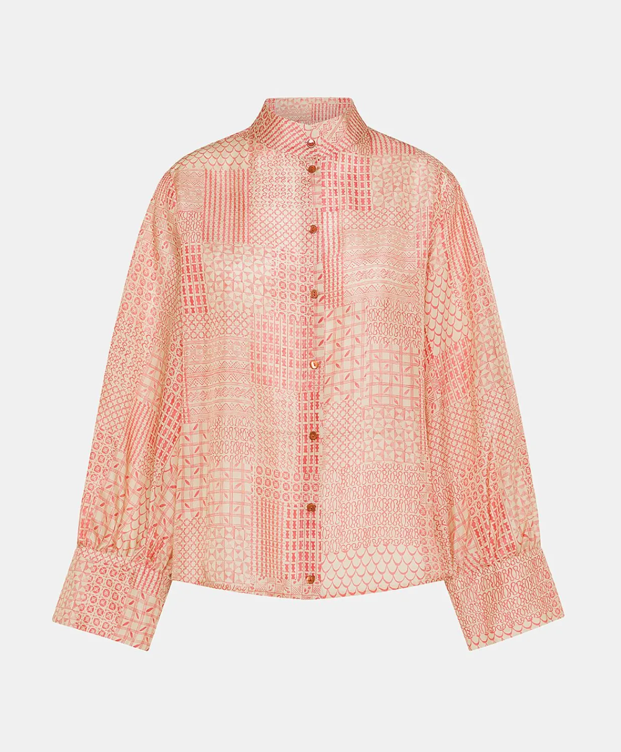 Donne Momonì Bluse E Camicie-Camicia Franklin In Haboutai Di Seta - Panna/Corallo