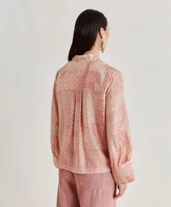 Donne Momonì Bluse E Camicie-Camicia Franklin In Haboutai Di Seta - Panna/Corallo