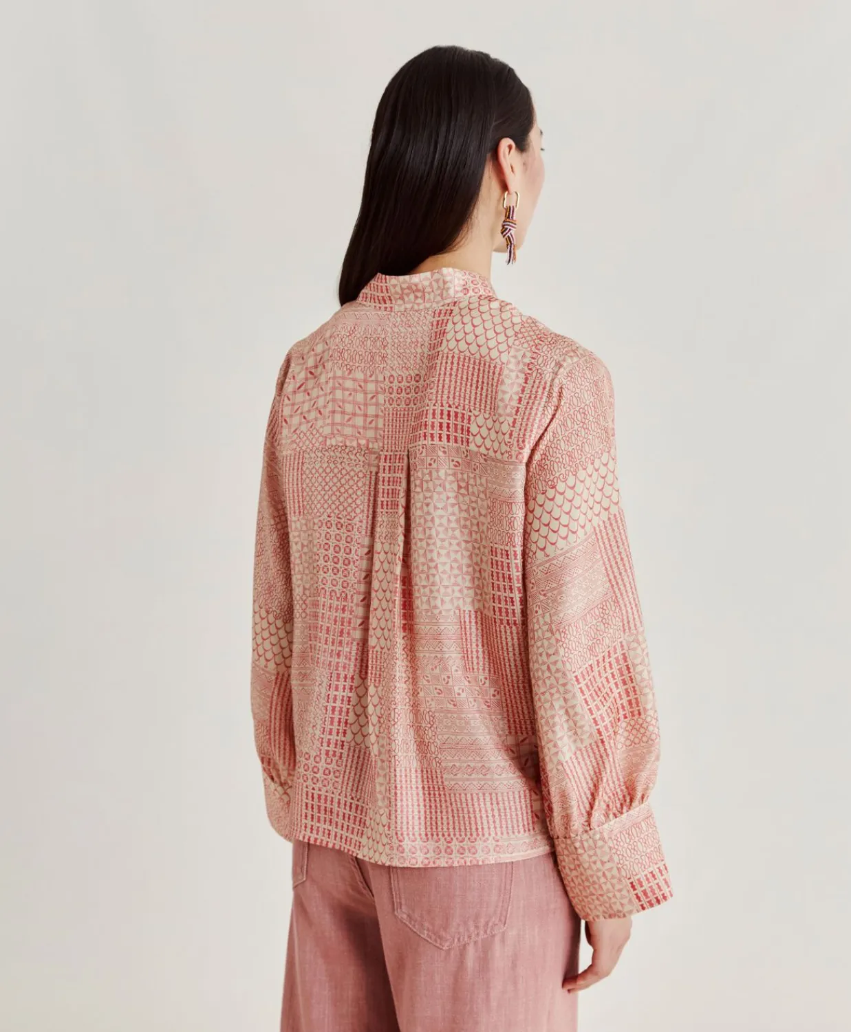 Donne Momonì Bluse E Camicie-Camicia Franklin In Haboutai Di Seta - Panna/Corallo