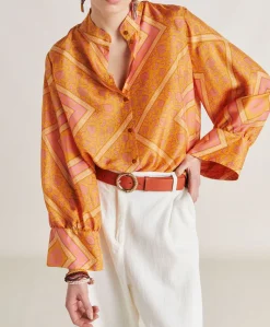 Donne Momonì Bluse E Camicie-Camicia Franklin In Haboutai Di Seta - Arancio/Fucsia