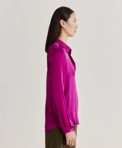 Donne Momonì Bluse E Camicie-Camicia Meudon In Seta Unita - Ciclamino