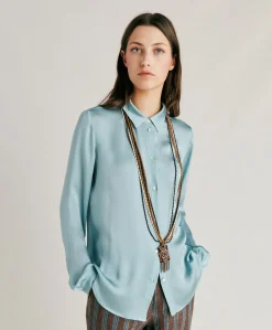 Donne Momonì Completi E Talleur-Camicia Meudon In Seta Unita - Ceruleo