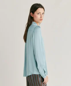 Donne Momonì Completi E Talleur-Camicia Meudon In Seta Unita - Ceruleo