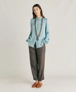 Donne Momonì Completi E Talleur-Camicia Meudon In Seta Unita - Ceruleo