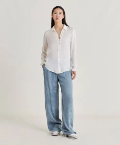 Donne Momonì Bluse E Camicie-Camicia Meudon In Seta Unita - Panna