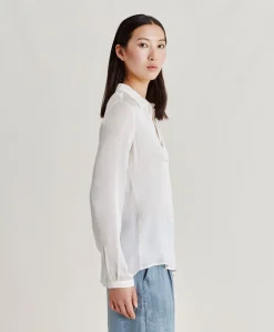 Donne Momonì Bluse E Camicie-Camicia Meudon In Seta Unita - Panna