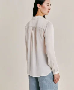 Donne Momonì Bluse E Camicie-Camicia Meudon In Seta Unita - Panna