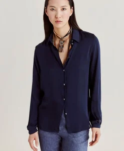 Donne Momonì Bluse E Camicie-Camicia Meudon In Seta Unita - Blu Notte