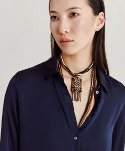 Donne Momonì Bluse E Camicie-Camicia Meudon In Seta Unita - Blu Notte