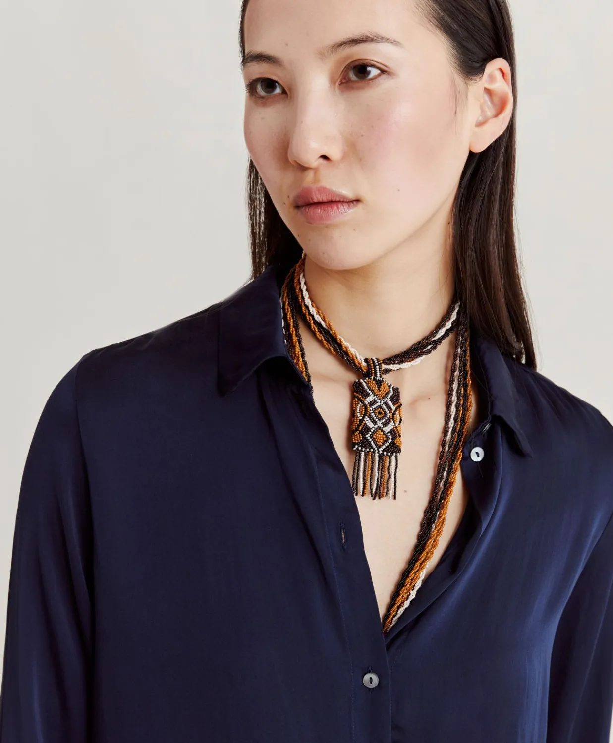 Donne Momonì Bluse E Camicie-Camicia Meudon In Seta Unita - Blu Notte