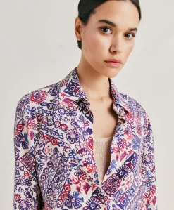 Donne Momonì Bluse E Camicie-Camicia Shirt In Crepe De Chine - Panna/Violaceo