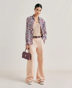Donne Momonì Bluse E Camicie-Camicia Shirt In Crepe De Chine - Panna/Violaceo
