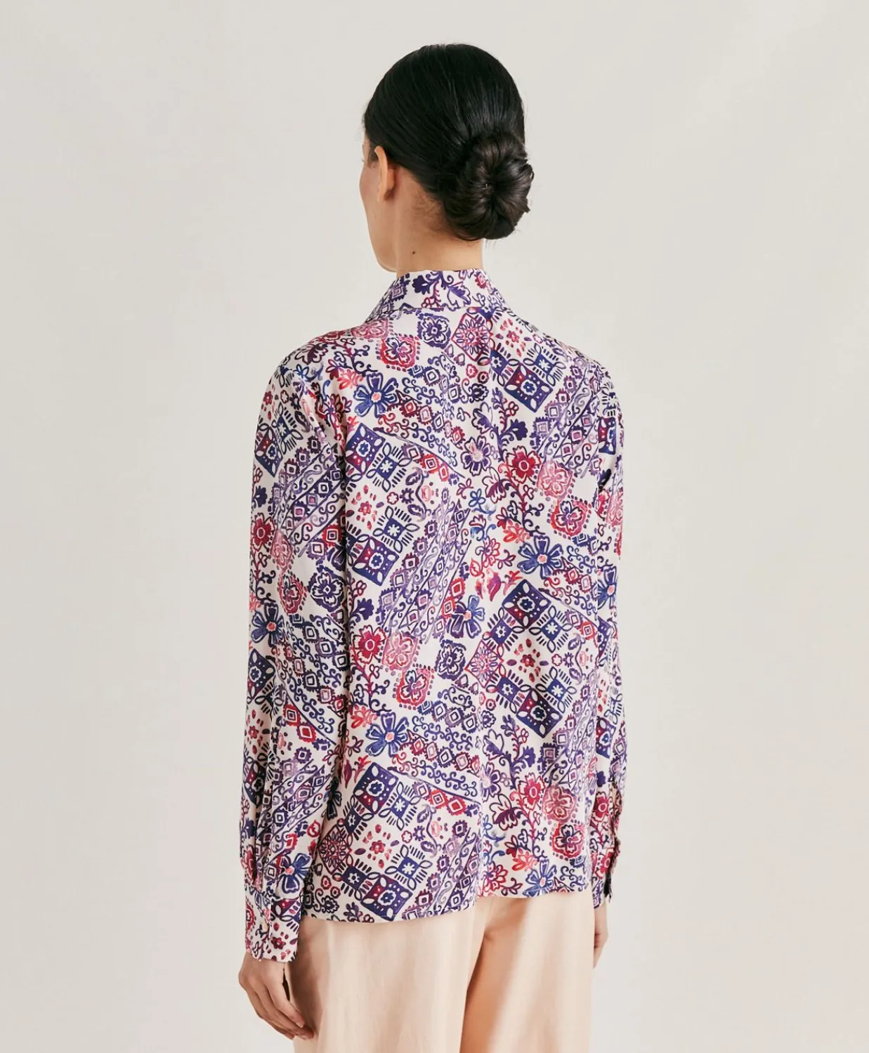 Donne Momonì Bluse E Camicie-Camicia Shirt In Crepe De Chine - Panna/Violaceo