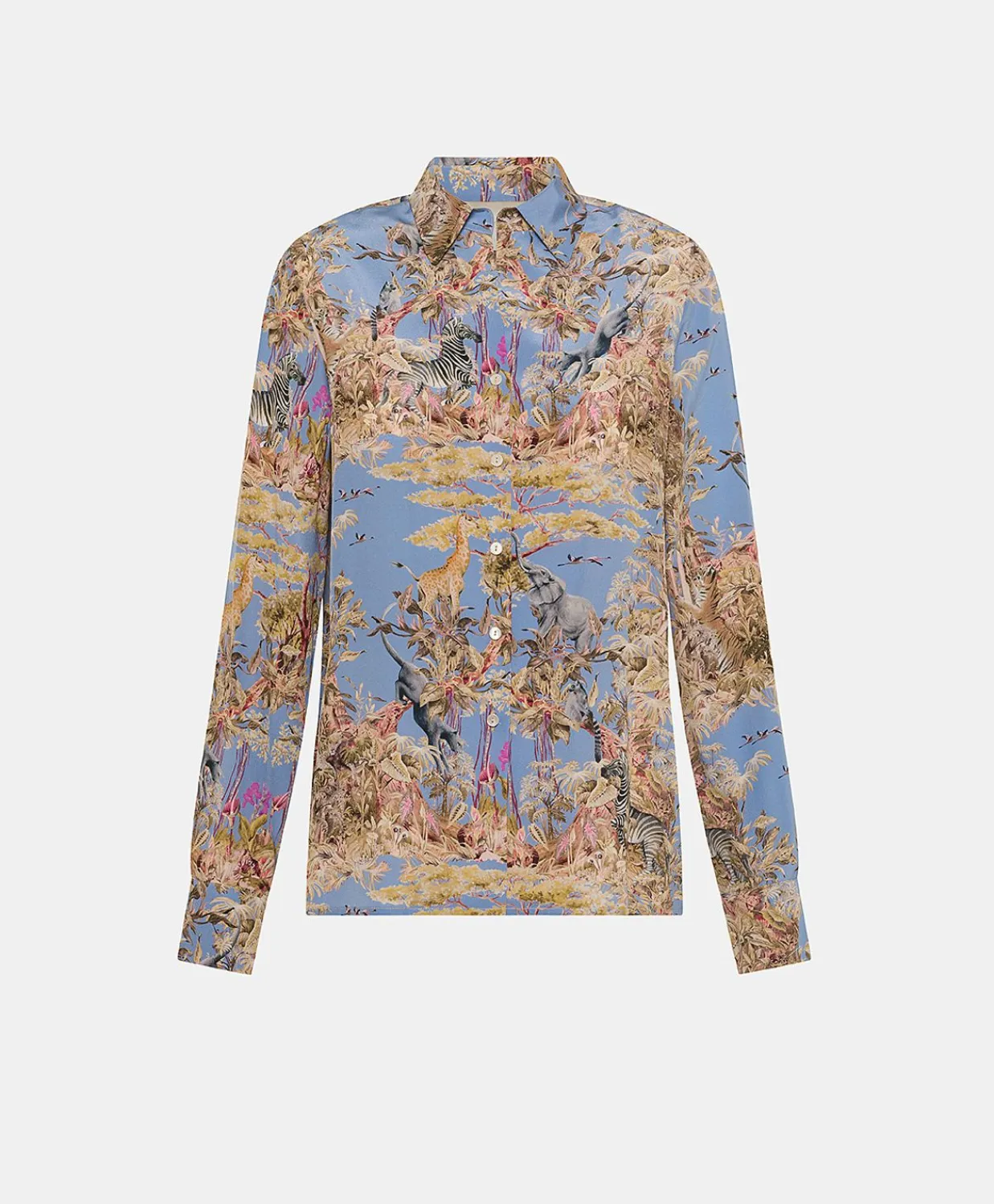 Donne Momonì Bluse E Camicie-Camicia Shirt In Crepe De Chine - Ceruleo Multicolor