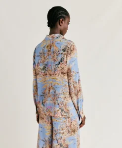 Donne Momonì Bluse E Camicie-Camicia Shirt In Crepe De Chine - Ceruleo Multicolor