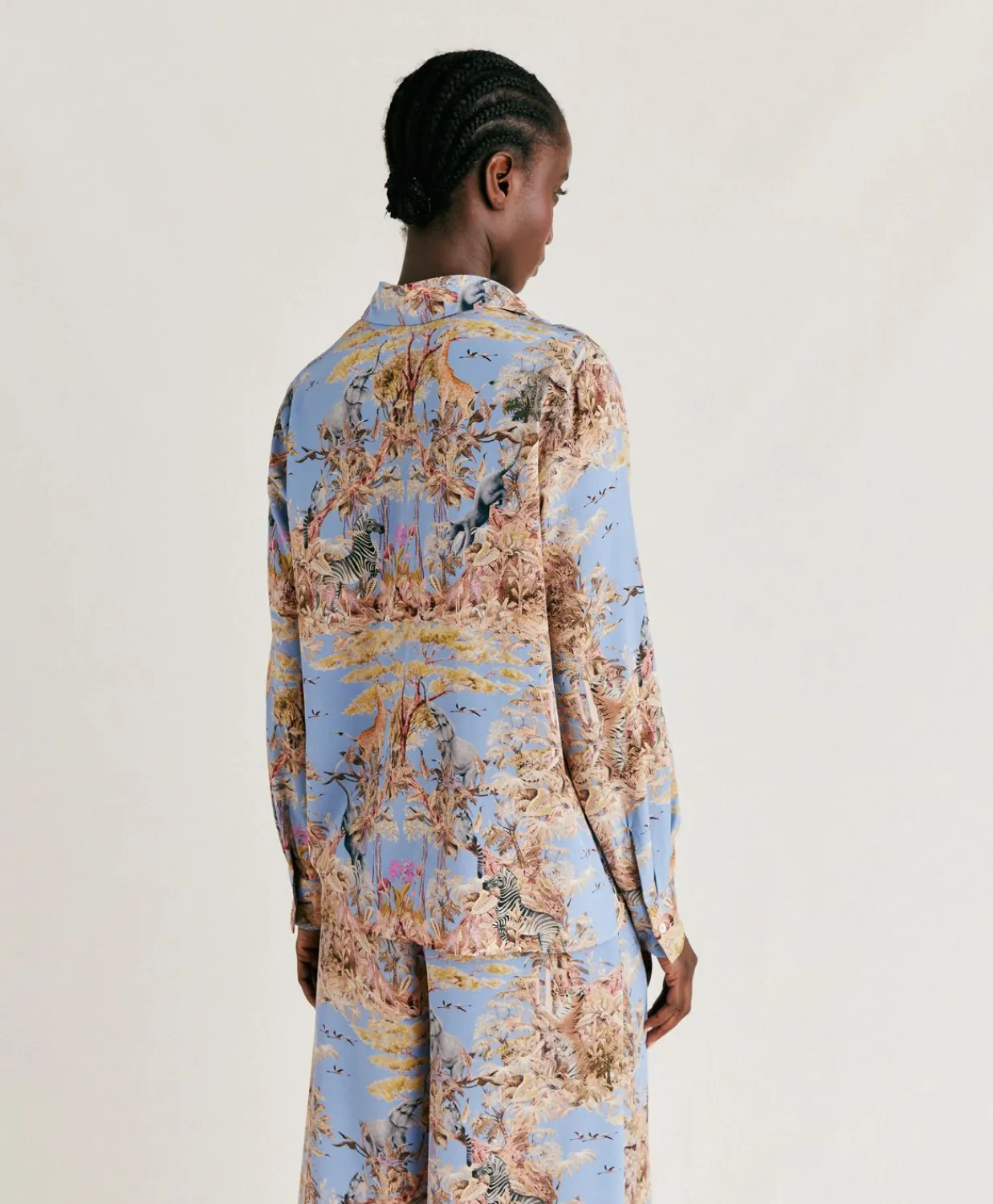 Donne Momonì Bluse E Camicie-Camicia Shirt In Crepe De Chine - Ceruleo Multicolor