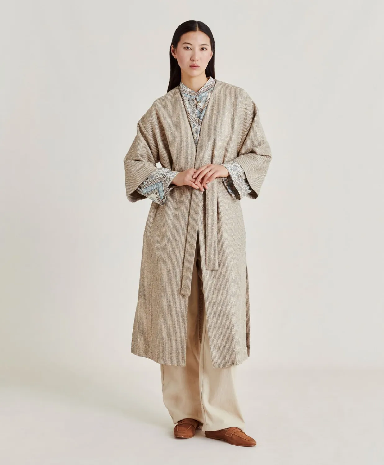 Donne Momonì Trench E Cappotti-Cappotto Calla A Stuoia Lurex - Sabbia Multicolor