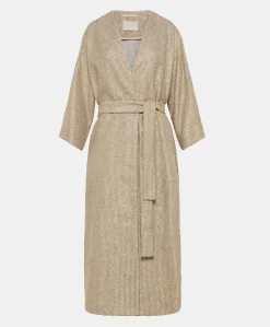 Donne Momonì Trench E Cappotti-Cappotto Calla A Stuoia Lurex - Sabbia Multicolor