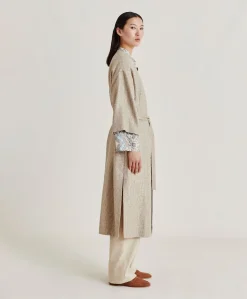 Donne Momonì Trench E Cappotti-Cappotto Calla A Stuoia Lurex - Sabbia Multicolor