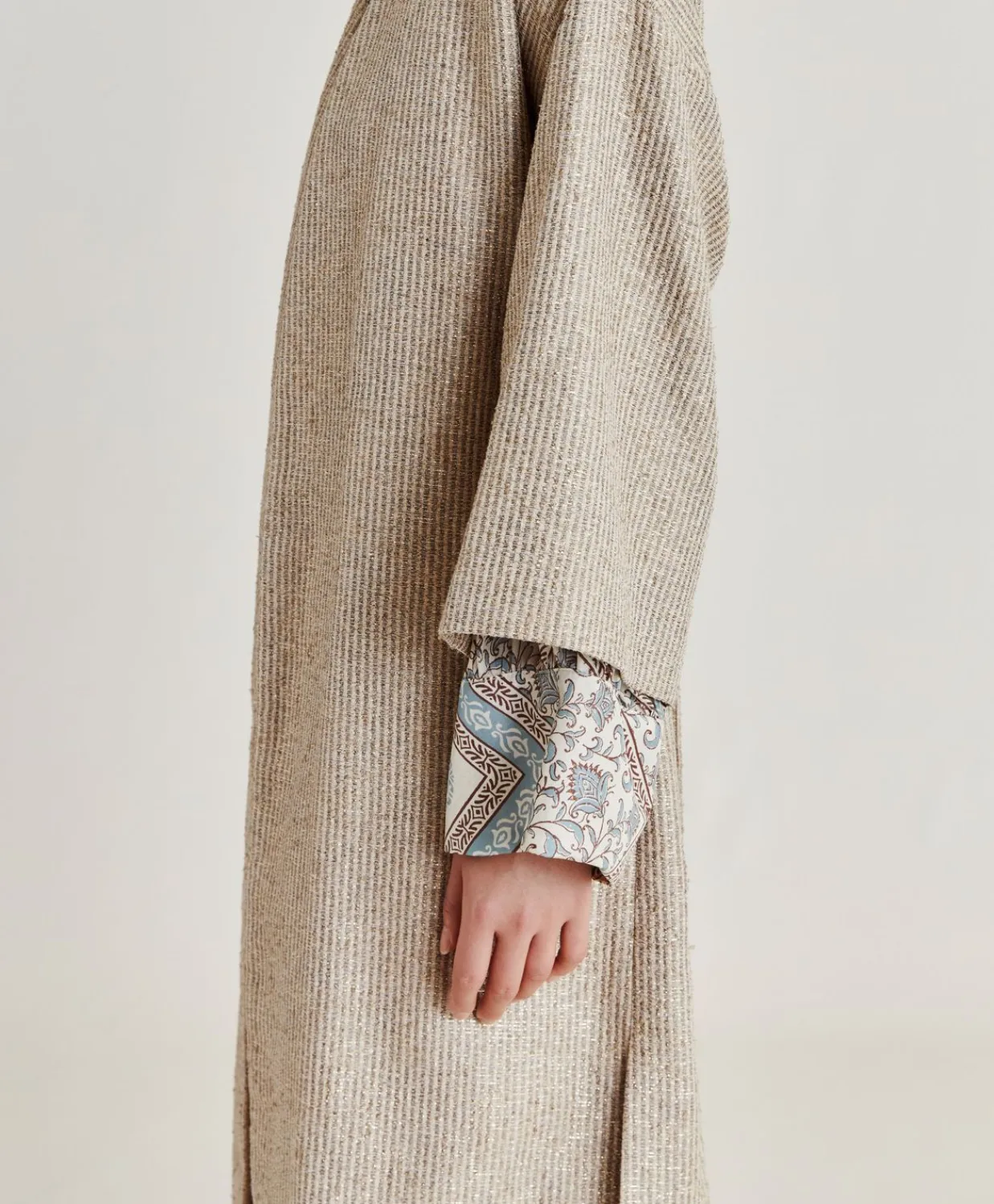 Donne Momonì Trench E Cappotti-Cappotto Calla A Stuoia Lurex - Sabbia Multicolor