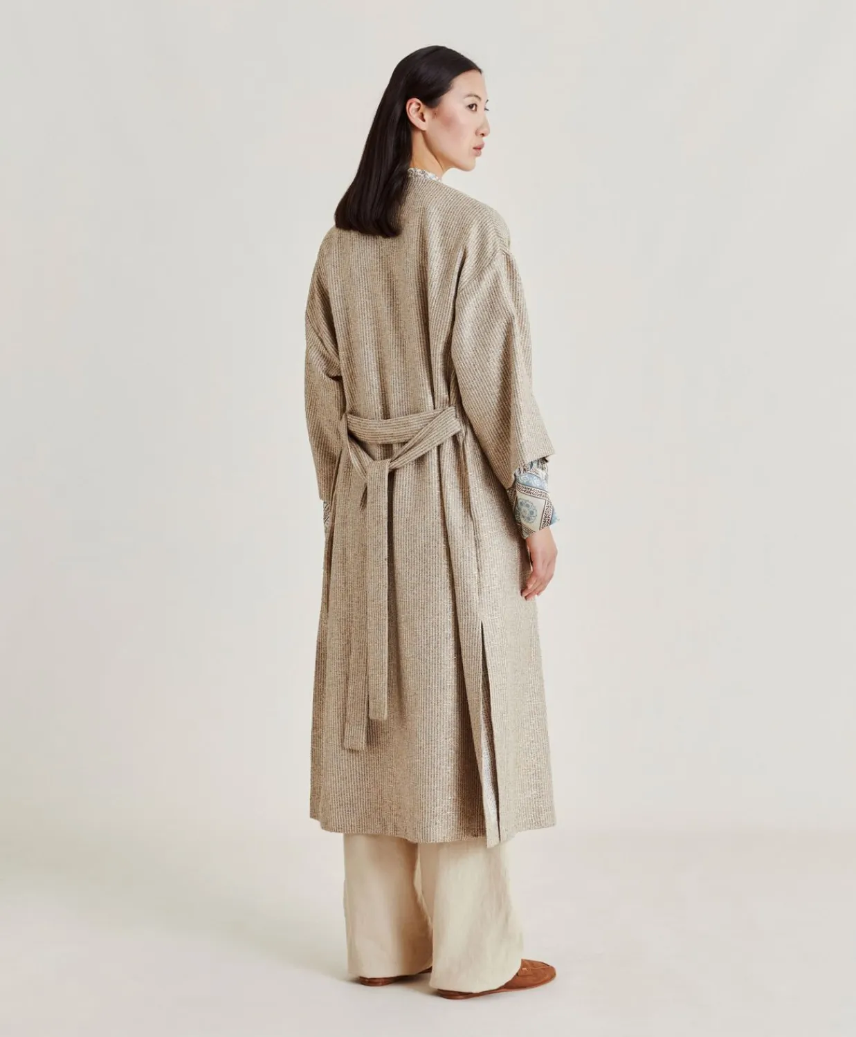 Donne Momonì Trench E Cappotti-Cappotto Calla A Stuoia Lurex - Sabbia Multicolor