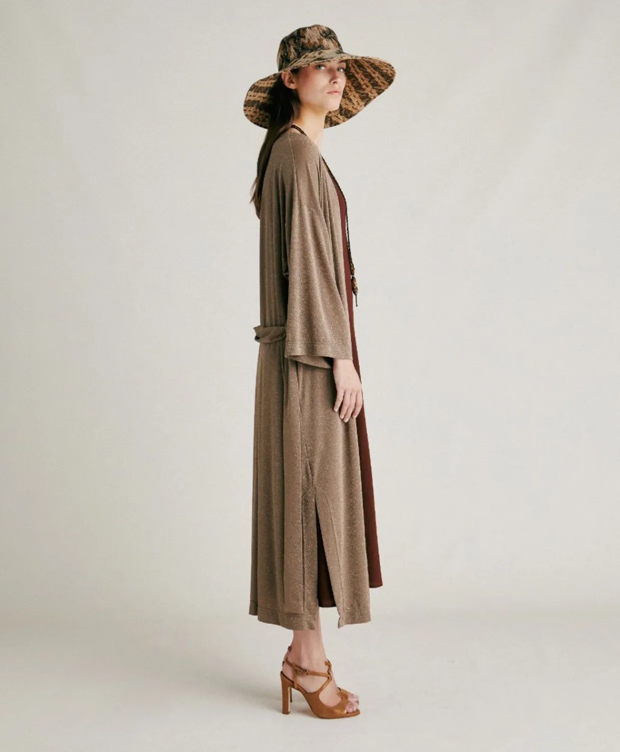 Donne Momonì Trench E Cappotti-Cappotto Calla In Jersey Lurex - Fango
