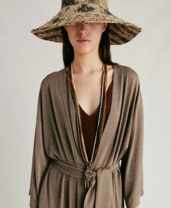 Donne Momonì Trench E Cappotti-Cappotto Calla In Jersey Lurex - Fango
