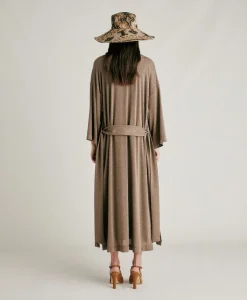 Donne Momonì Trench E Cappotti-Cappotto Calla In Jersey Lurex - Fango