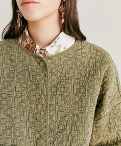 Donne Momonì Trench E Cappotti-Cappotto Ortensia In Twill Trapuntato - Avocado