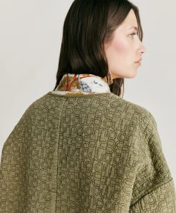 Donne Momonì Trench E Cappotti-Cappotto Ortensia In Twill Trapuntato - Avocado