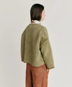 Donne Momonì Trench E Cappotti-Cappotto Ortensia In Twill Trapuntato - Avocado
