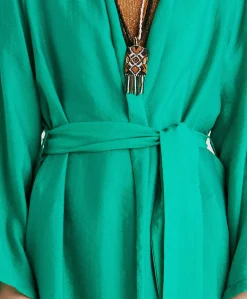 Donne Momonì Trench E Cappotti-Cappotto Serena In Cupro Jacquard - Smeraldo