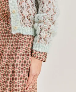 Donne Momonì Maglieria-Cardigan Altea In Soft Mohair - Turchese