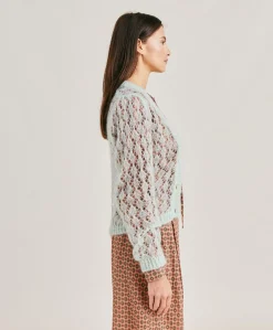 Donne Momonì Maglieria-Cardigan Altea In Soft Mohair - Turchese
