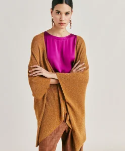 Donne Momonì Maglieria-Cardigan Divina Perlata Lurex - Caramello