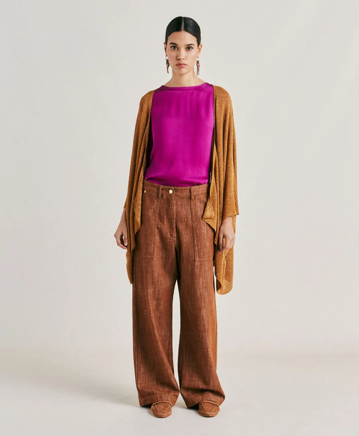Donne Momonì Maglieria-Cardigan Divina Perlata Lurex - Caramello