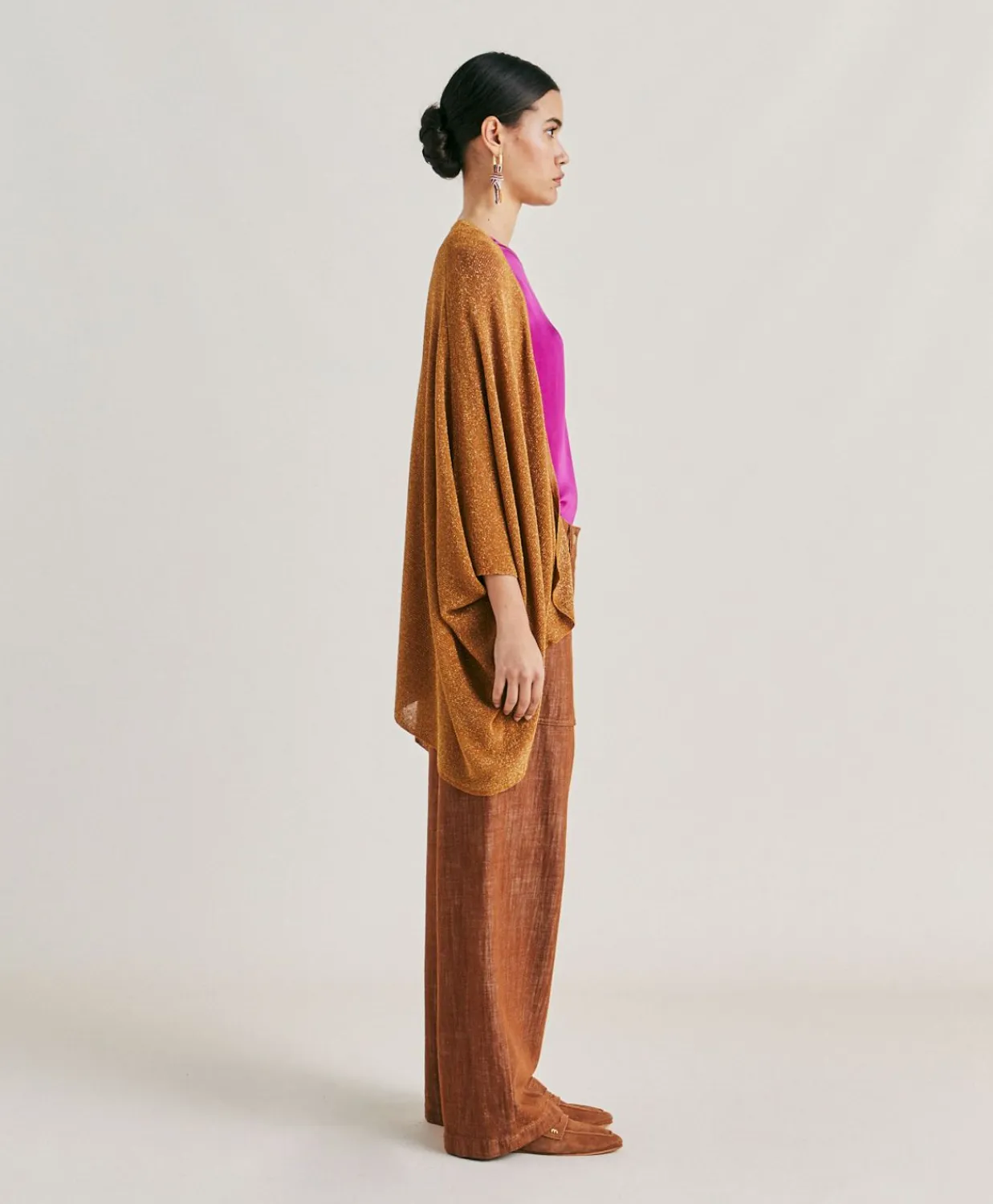 Donne Momonì Maglieria-Cardigan Divina Perlata Lurex - Caramello