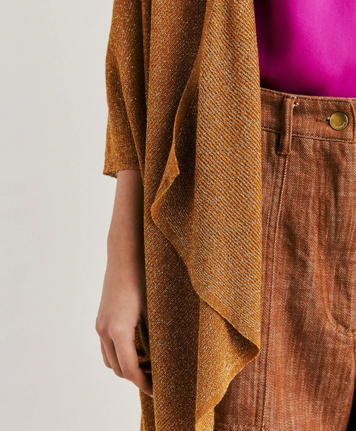 Donne Momonì Maglieria-Cardigan Divina Perlata Lurex - Caramello