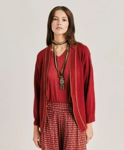 Donne Momonì Maglieria-Cardigan Sandy In Lino Elasticizzato - Bordeaux