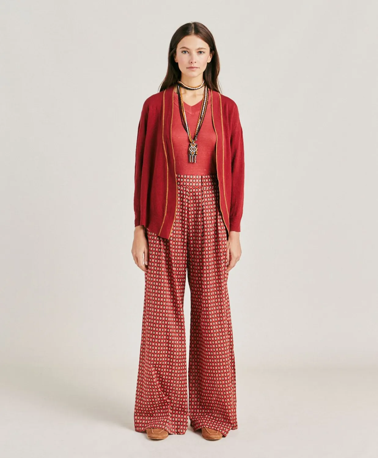Donne Momonì Maglieria-Cardigan Sandy In Lino Elasticizzato - Bordeaux