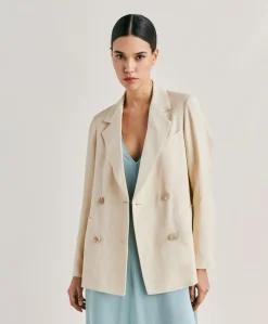 Donne Momonì Giacche-Giacca Clair In Viscosa Lino Elegante - Crema