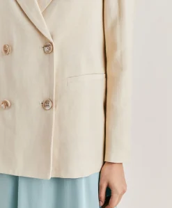 Donne Momonì Giacche-Giacca Clair In Viscosa Lino Elegante - Crema