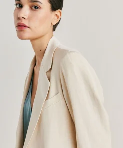Donne Momonì Giacche-Giacca Clair In Viscosa Lino Elegante - Crema