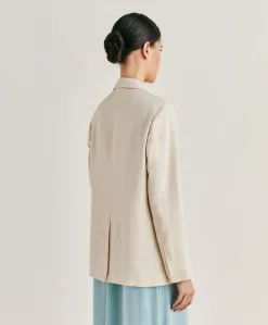 Donne Momonì Giacche-Giacca Clair In Viscosa Lino Elegante - Crema