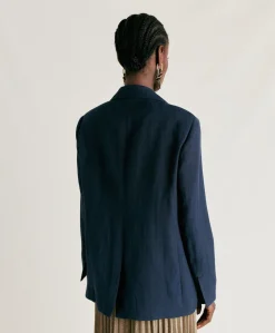 Donne Momonì Completi E Talleur-Giacca Clair In Viscosa Lino Elegante - Blu Notte